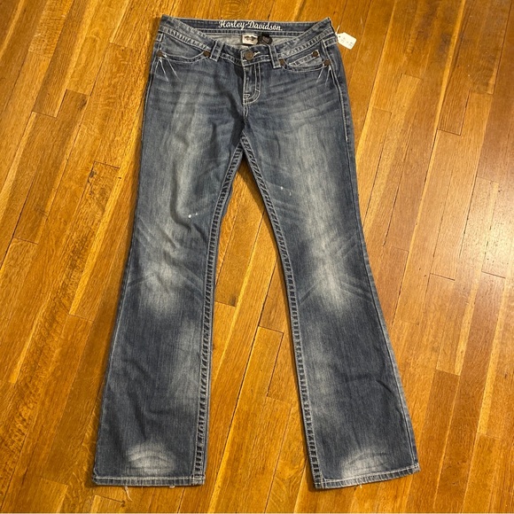 Harley Davidson Jeans Womens 10 Tall Denim Pants Boot Cut Flap Pockets 32”x31” - Picture 1 of 13